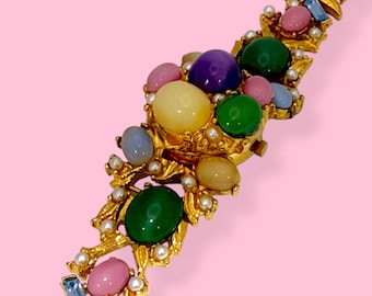 Vintage Tutti Frutti Spatz Cabochon Bracelet Watch – 1980s Runway Jewelry