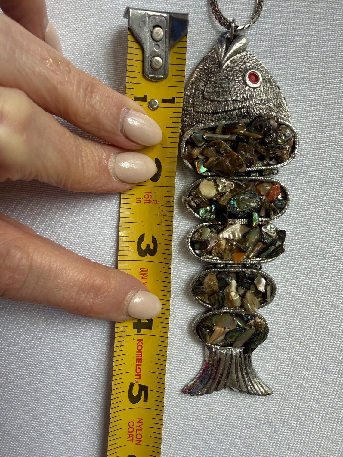 Vintage Articulated Fish Pendant Necklace | Abalone Shell Mosaic ...