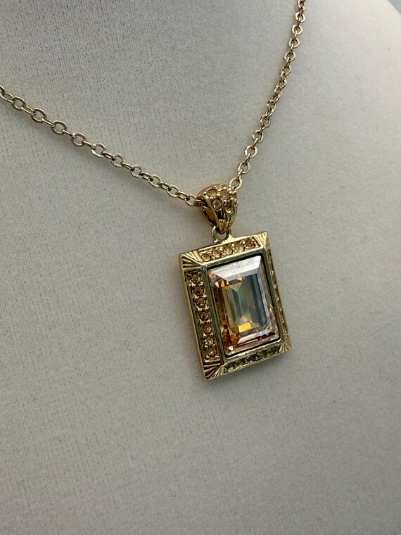 Vintage Givenchy Gold Rectangular Crystal Pendant… - image 6