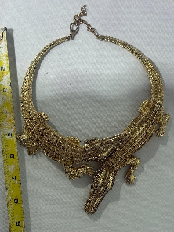 Gold Alligator Statement Necklace – Bold Crystal-… - image 6