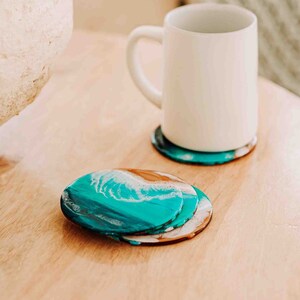 Handcrafted Wood Resin Coasters: Unique Beach-Inspired Bar Accessories for Housewarming Gifts
