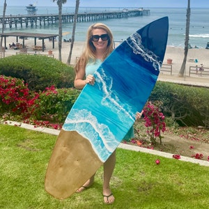 Large Surfboard Wall Artwork, Ocean Wave Resin Art Painting