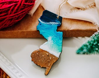 New Jersey Beach Christmas Ornament, Ocean Wave Resin Art