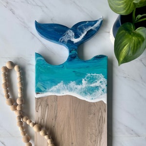 Whale Tail Large Cheeseboard, Beach Resin Art Serving Tray, Ocean inspired art