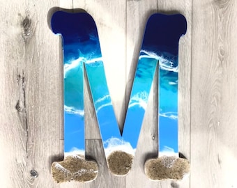 Beach Theme Letters, Ocean Epoxy Resin Wall Art, Kids Room Initial, Monogram Front Door Hanger, Beach Home Sign, Gift for Beach Lover