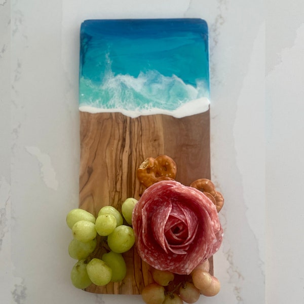 Beach Cutting Board, Olive Wood Charcuterie Board for Mom, Personalized Cheese Board