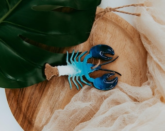 Lobster Christmas Ornament, Resin Wood, Beach Sand, 4 Inch