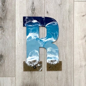 Letra con temática de playa para pared, decoración inicial con monograma, arte de surf para habitación de niños, hogar de playa, vida costera