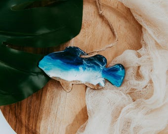 Fish Christmas Ornament, Resin Wood, Beach Sand, 4 Inch
