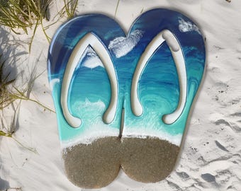 Flip Flops Sandal Beach Resin Wall Art, Ocean Blue Wave Decoration