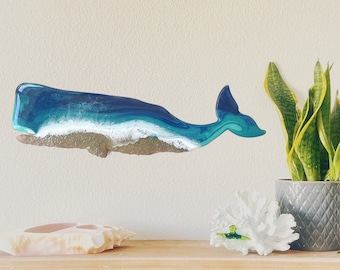 Sperm Whale Beach Resin Wall Art, Coastal Home Decor