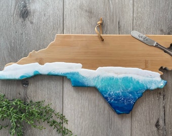 North Carolina Resin Beach Cutting Board, Beach Art Serving Board, Ocean Decorative Kitchen Plate, Gift for Mother’s Day, New Home Gift