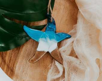 Starfish Christmas Ornament, Resin Wood, Beach Sand, 4 Inch