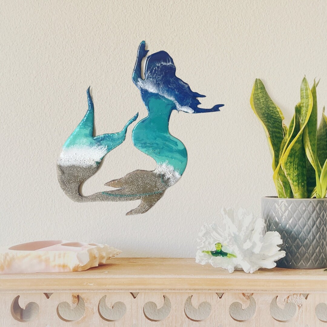 Beach Art Resin Mermaid Wall Decor, Mermaid Decor, Ocean Art Kid's Room Wall Art, Beach Home