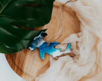 Hammerhead Shark Christmas Ornament, Resin Wood, Beach Sand