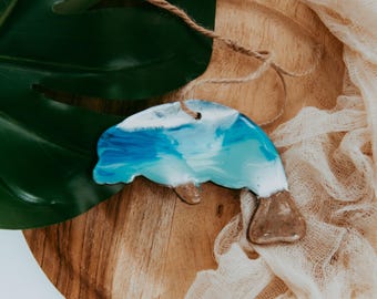 Manatee Christmas Ornament, Resin Wood, Beach Sand, 4 Inch