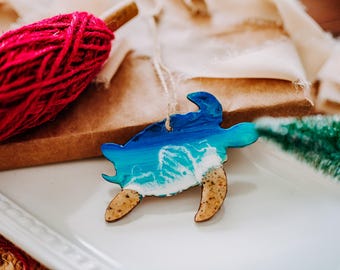 Sea Turtle Christmas Ornament, Coastal Resin Beach Art