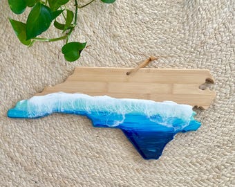 NC State Bamboo Cutting Board: Beach Resin Art Charcuterie Tray