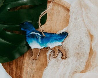 Golden Retriever Christmas Ornament, Resin Wood, Beach Sand