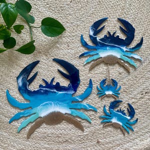 Beach Resin Crab Wall Art, Ocean Blue Nautical Decor, Handmade Coastal Wall Hanging, Sea Life Gift, Real Sand Art, Crab Beach Decor