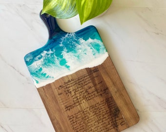 Engraved Cutting Board Recipe, Beach Resin Art Cheese Board, Personalized Christmas Gift, Laser Engraved Charcuterie