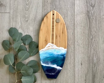 Surfboard Cutting Board, Surf Gift For Mom, Ocean Wave Charcuterie Tray