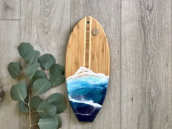 Surfboard Epoxy Resin Wave Bamboo Wood Cutting Cheese Board -  Israel