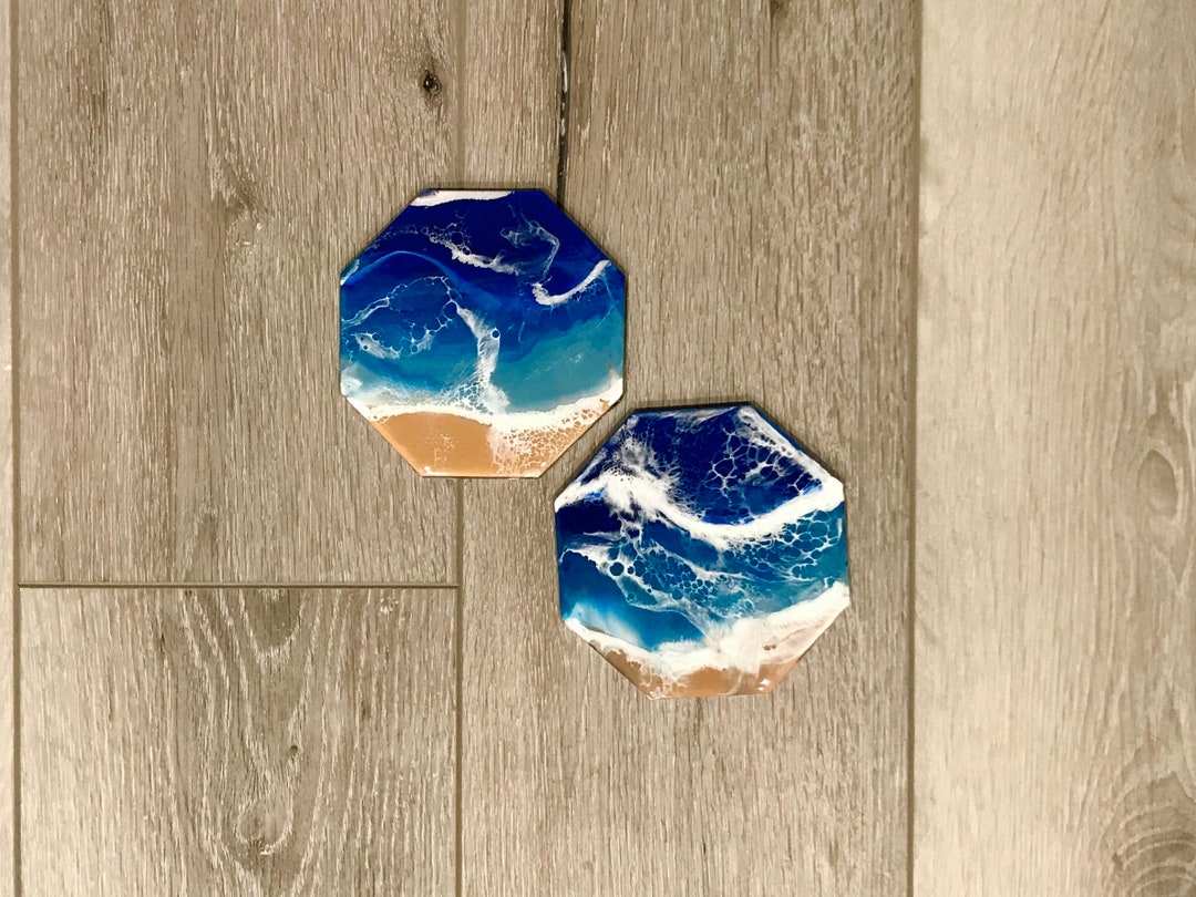 Beach Resin Coasters Coastal Wood & Resin Ocean Wave Bar Cart Etsy