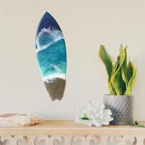 Surfboard Wall Beach Resin Art, Fluid Sand Artwork, Ocean & Surfer Decor, Coastal Home Gift, Grom Gift