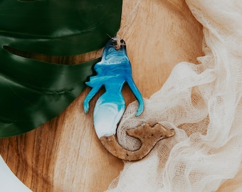 Mermaid Christmas Ornament, Resin Wood, Beach Sand, 4 Inch