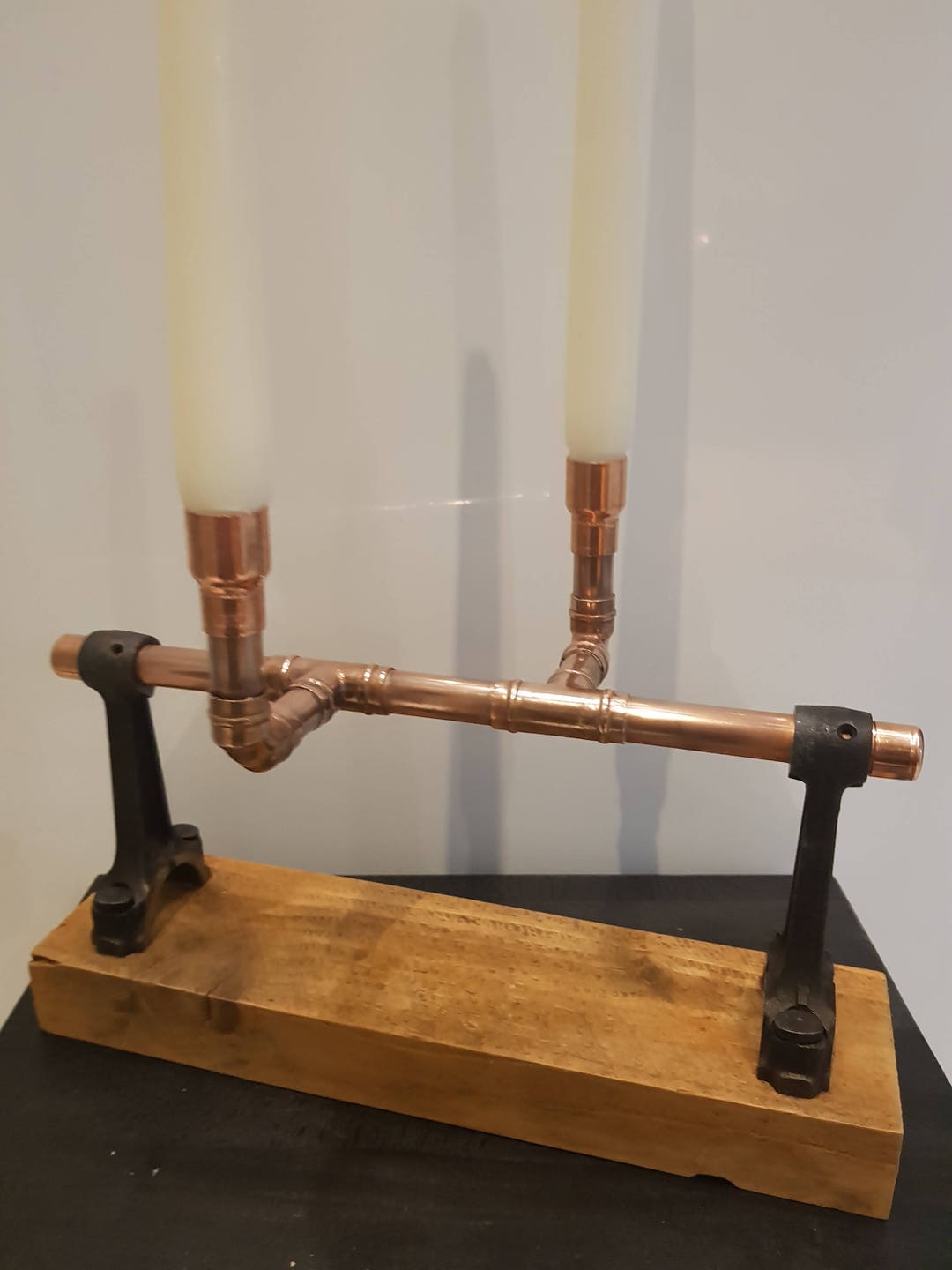 Twin Copper Pipe Candle Holder Conrod Stand Steampunk Etsy