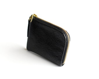 Half Zip Wallet, Leather Wallet, Zip Wallet, Card Wallet, Leather Card Wallet, Leather Slim Wallet, Zip Wallet | Pebbled Black Leather