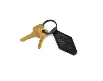 Key fob, Leather Key Fob, Leather Key Chain, Leather Key Ring, Leather Key Holder, Key Fob, Key Chain, Key Holder | Black