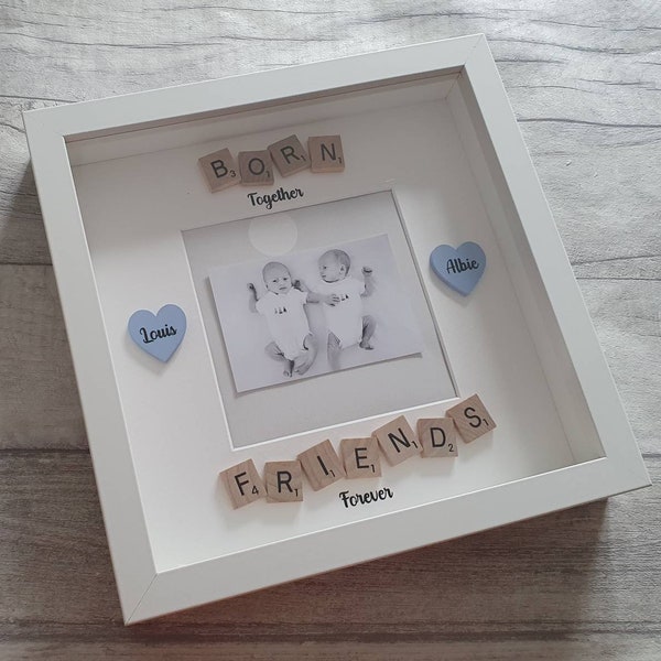 Personalised Twins Frame - New Baby Gift - Born Together Friends Forever