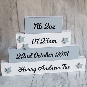 Personalised New Baby Gift - Baby Birth Details Stacked Blocks - Nursery Decor