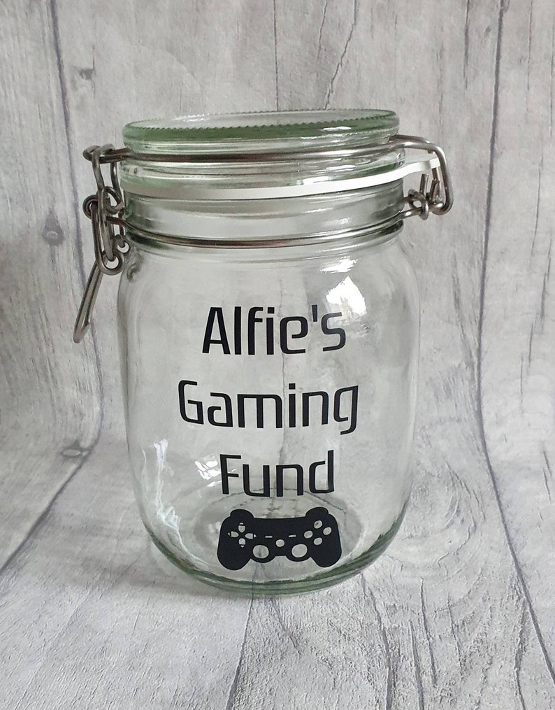 Personalised Glass Money Jar Gaming Fund Jar Money Saving Etsy UK