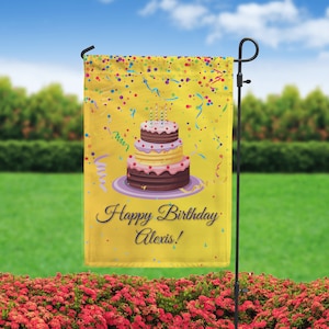 Happy Birthday Garden Flag - Personalized Birthday Decor - Birthday Flag - Birthday Decorations - Happy Birthday Decor - Birthday Cake