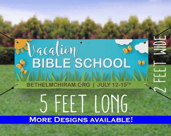 Banner extragrande para exteriores de la Escuela Bíblica de Vacaciones - Letrero personalizado para la Escuela Bíblica de Vacaciones - Banner personalizado para la Escuela Bíblica de Vacaciones - Letrero para iglesia al aire libre - Banner para iglesia