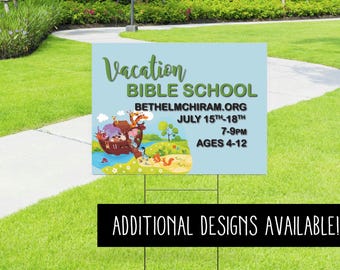 Letrero para exteriores de la Escuela Bíblica de Vacaciones - Letrero personalizado para la Escuela Bíblica de Vacaciones - Decoración personalizada para la Escuela Bíblica de Vacaciones - Letrero para iglesia al aire libre - Estandarte para iglesia - Jonás - Arca de Noé