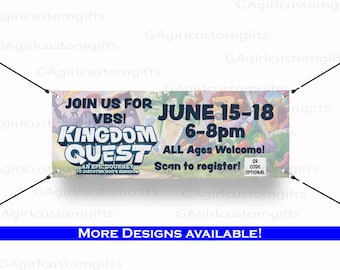 Banner personalizado de VBS Kingdom Quest – Letrero de vinilo para iglesias al aire libre - Banner para la Escuela Bíblica de Vacaciones