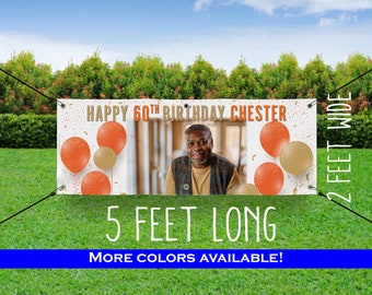 Extra LARGE Birthday Banner with picture - Orang and Gold Birthday Sign - Birthday Flag - Senior Birthday - Picture Banner Birthday Custom