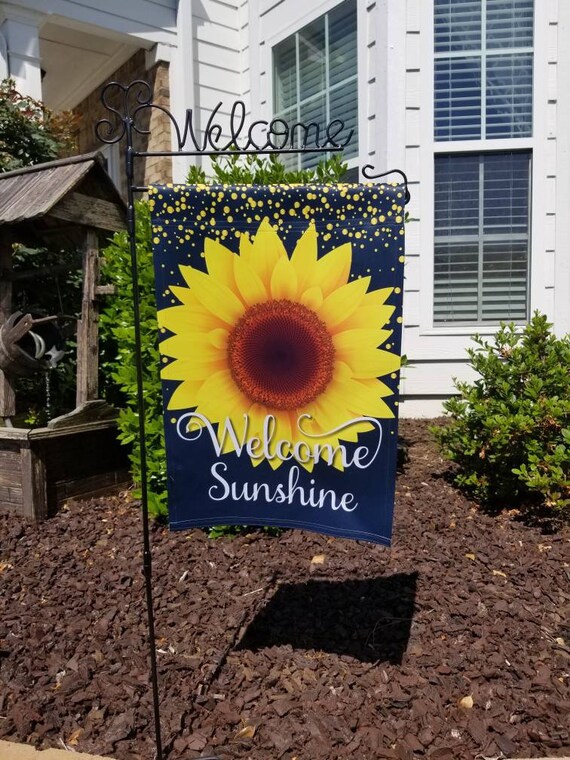 Welcome Sunflower Garden Flag  - Spring Garden Flag - Yellow and Black Decor - Sunflower Outdoor Flag - House Flag - Sunflower Decorations -