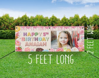 Donut Birthday Banner - Sweets Birthday Banner - Donut Grow Up - Donut Banner - Candy Happy Birthday Banner - Outdoor Birthday Sign Custom