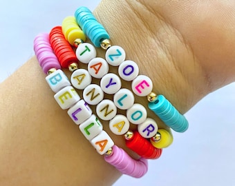 Kids Bracelet, Colorful Heishi Beads, Personalized Name Bracelets, Stack Bracelet, Custom Name Gifts, Gifts for Girls