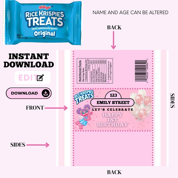 Abby Cadabby Rice Krispy Treat Label INSTANT DOWNLOAD