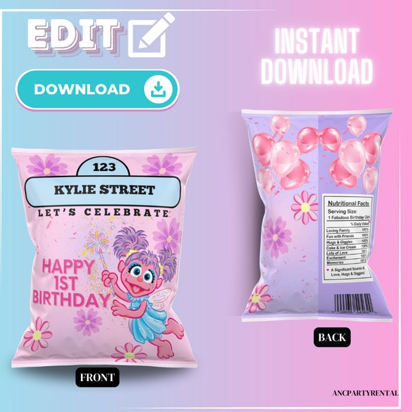 Abby Cadabby BIRTHDAY Chip Bag INSTANT DOWNLOAD