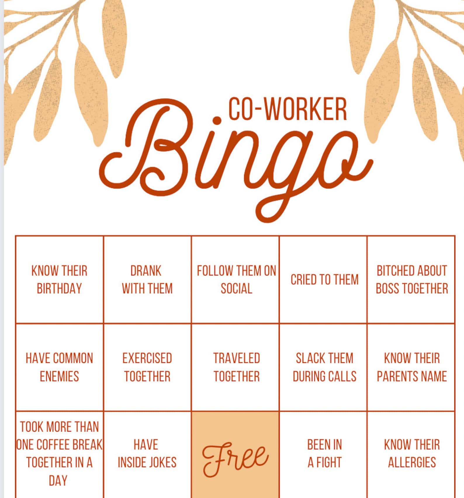 Coworker Bingo Colleagues or Friends Etsy Coworker Bingo Colleagues or Friends Etsy