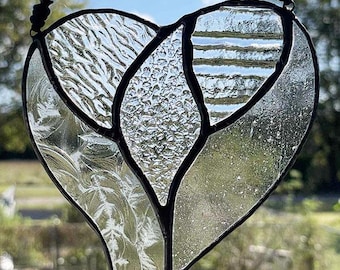 Stained Glass Patchwork Heart - Clear Textured Glass
