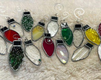 Stained Glass Christmas Tree Bulb - Vintage Style Light Ornament