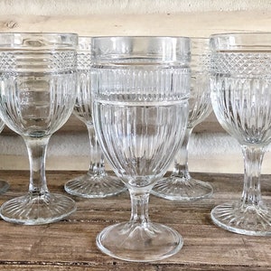 8 Vintage Clear Glass Goblets// Vintage Wine Glasses // Bar Cart Glassware